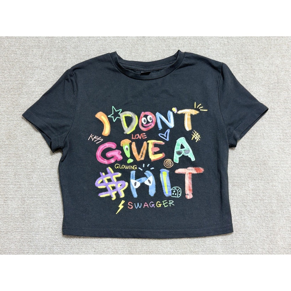 Shein Shirt Womens Small Crop Top Graphic Tee I Don't Give A‎ $hit Emoji Swagger